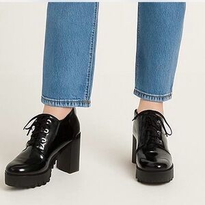 Soda Black Patent Chunky Heel Oxfords